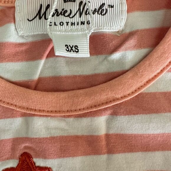 NWT Girls 2 piece Peach Stripe With Snowmen, Candy & Bow Detail -Size 6-12 Month - Picture 4 of 8